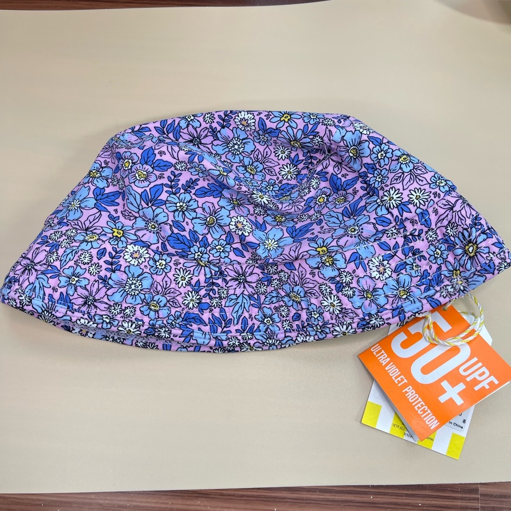 Toddler YSm Floral Bucket Hat with UPF 50+ shade critters pink/purple